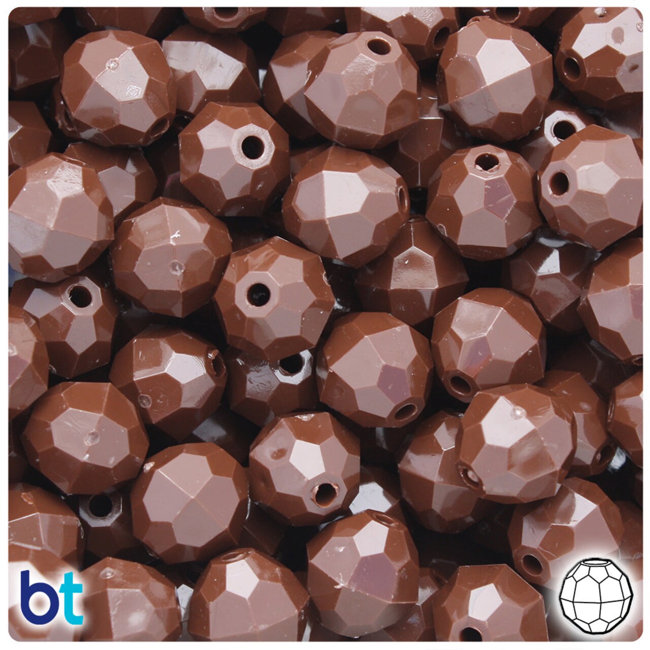 BeadTin Chocolate Opaque 12mm Faceted Round Plastic Craft Beads (180pcs)
